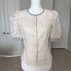 Rebecca Taylor Cream Eyelet Puff Sleeve Blouse